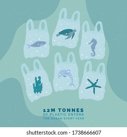 Salvar el diseño de afiches oceánicos, salvar la ilustración del vector de la tierra, la vida del océano detener el plástico