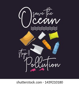 save ocean stop pollution vector illustration