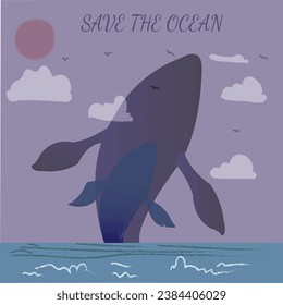 Save the ocean. Vector ilustration with Whales