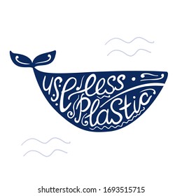 Save ocean. Whale ocean. Lettering. Pollution problem concept, ecology banner for your design. Vector illustration