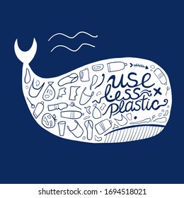 Save ocean. Whale ocean. Lettering. Pollution problem concept, ecology banner for your design. Vector illustration