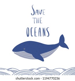 save the oceans whale illustration