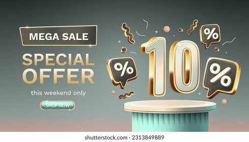 Save offer, 10 off sale banner. Sign board promotion. Vector illustration