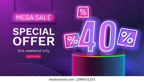 Save offer, 40 off sale banner. Sign board promotion. Vector illustration