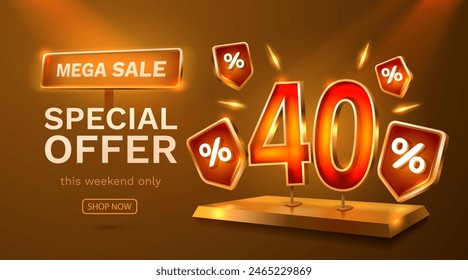 Save offer, 40 off sale banner. Sign board promotion. Vector illustration