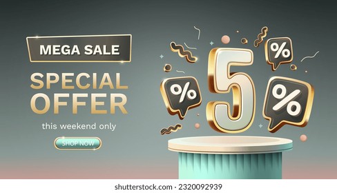 Save offer, 5 off sale banner. Sign board promotion. Vector illustration