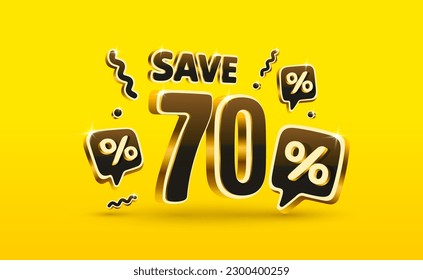 Save offer, 70 off sale banner. Sign board promotion. Vector illustration