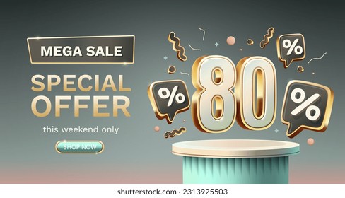 Save offer, 80 off sale banner. Sign board promotion. Vector illustration