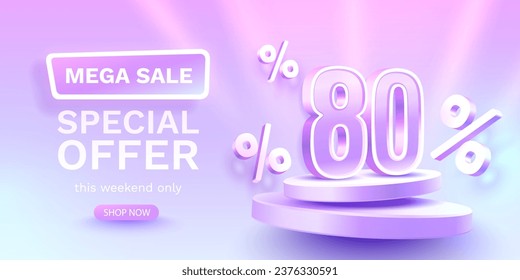 Save offer, 80 off sale banner. Sign board promotion. Vector illustration