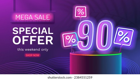 Save offer, 90 off sale banner. Sign board promotion. Vector illustration