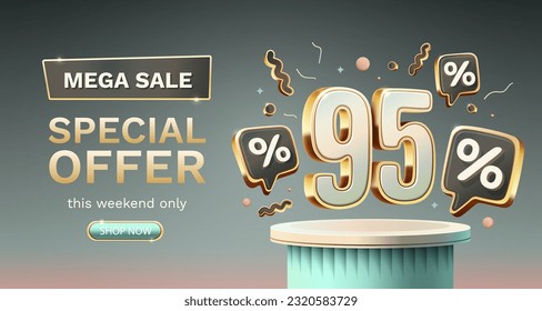 Save offer, 95 off sale banner. Sign board promotion. Vector illustration