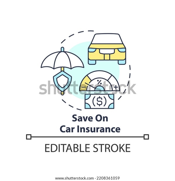 Save on car insurance concept icon. Vehicle\
coverage. Budgeting for inflation abstract idea thin line\
illustration. Isolated outline drawing. Editable stroke. Arial,\
Myriad Pro-Bold fonts\
used