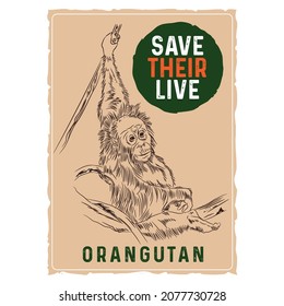 Save Orang Utan Poster Design, With Vector Illustration