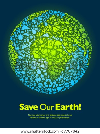 Save our Earth blue and green poster template