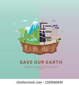 save our earth polution and ecosystem comparison nature element design