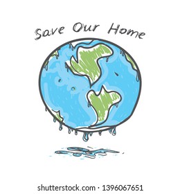 Save our home. Earth. global warming, melting glaciers. Green silhouettes of continents isolated on white background. Applicable for Banners, Poster. Ecology, pollution of nature. Vector