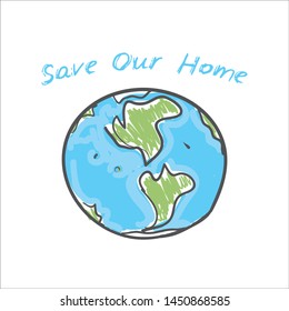 Save our home. World map. Green silhouettes of continents isolated on a white background. Applicable for Banners, Poster. Ecology, pollution of nature. Vector