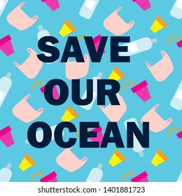 Save our ocean. Growing concept. Hands holding earth globe. Spring holiday. Vector card, banner. Isolated vector sign symbol. World symbol. Blue background. World environment day background.