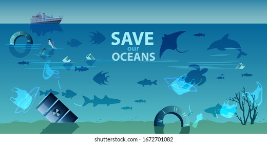 Save Our Oceans Banner Blue Colors Stock Vector (Royalty Free ...