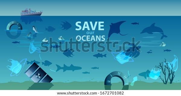 Save Our Oceans Banner Blue Colors Stock Vector (Royalty Free) 1672701082