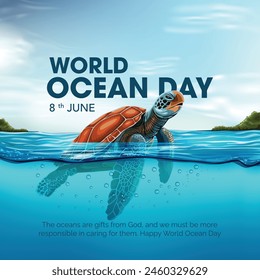  save our oceans. World oceans day design with turtle. abstract vector illustration design