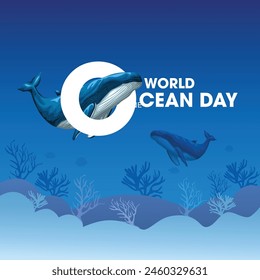  save our oceans. World oceans day design with Whale. abstract vector illustration design