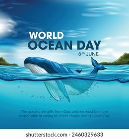  save our oceans. World oceans day design with Whale. abstract vector illustration design