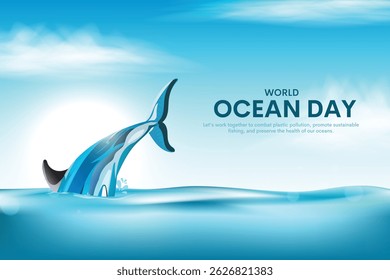 save our oceans. World oceans day design with dolphin’s tail in ocean. abstract vector illustration design. Banner, poster template.
