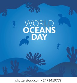 save our oceans. world ocean day 8 june vector poster, instagram post, abstract vector illustration design