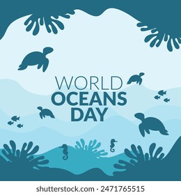 speichern Our Oceans. World Ocean Day 8 Juni Vektorgrafik Poster, Instagram Post, abstrakte Vektorillustration Design