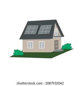 Um unseren Planeten zu retten: alternative Stromarten - Solarpaneele
  auf dem Dach des Hauses