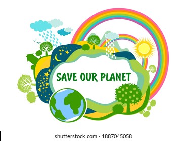  Save our planet. The concept of climate change and global warming. World Earth day.  Concept of energy saving and ecology. Perfect design for greeting cards, posters, T-shirts, banners, print.
