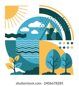 Save Our Planet concept - Earth globe in creative geometric pattern with different weather. Environment protection eco-friendly motivation. Vector illustration