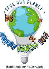 Guardar nuestro concepto de planeta con ilustración del logotipo del Día de la Tierra Feliz