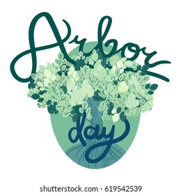 Save Our Planet Concept With Tree. Arbor Day Greeting for sticker, banner and flyer. Vector