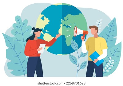 Save our planet earth, ecology eco environmental protection, climate changes, Earth Day April 22, planet with leaves vector emblem. Presentation of nature, health, eco lifestyle with globe and plants