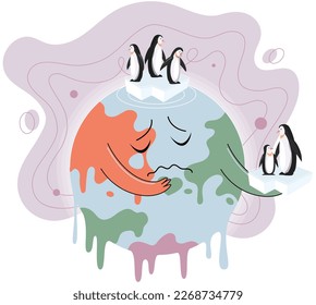 Save our planet earth, ecology eco environmental protection, climate changes, Earth Day April 22, planet with leaves vector emblem. Presentation of nature, health, eco lifestyle with globe and plants