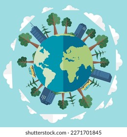 Save our planet earth, ecology eco environmental protection, climate changes, Earth Day April 22, planet with leaves vector emblem. Presentation of nature, health, eco lifestyle with globe and plants