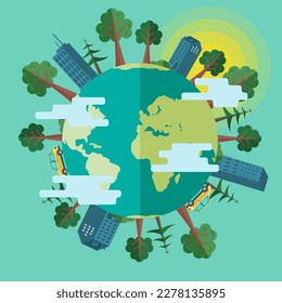 Save our planet earth, ecology eco environmental protection, climate changes, Earth Day April 22, planet with leaves vector emblem. Presentation of nature, health, eco lifestyle with globe and plants