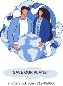 Salvemos nuestra metáfora ecológica del planeta Día de la Tierra, amor por el hogar nativo. Energía renovable de jardinería sostenible. El cuidado de la naturaleza para proteger el medio ambiente frena la contaminación del aire y el agua, el consumo racional