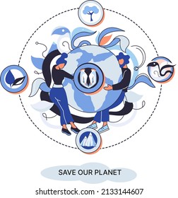 Save our planet ecological metaphor Earth day, love for native home. Sustainable gardening renewable energy. Caring for nature protecting environment stop air and water pollution, rational consumption