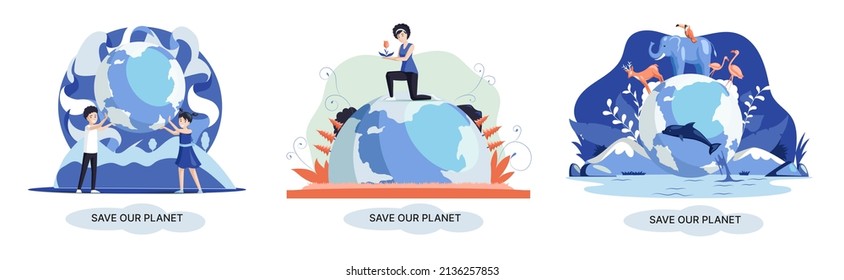 Salvemos nuestra metáfora ecológica del planeta Día de la Tierra, amor por el hogar nativo. Energía renovable de jardinería sostenible. El cuidado de la naturaleza para proteger el medio ambiente frena la contaminación del aire y el agua, el consumo racional