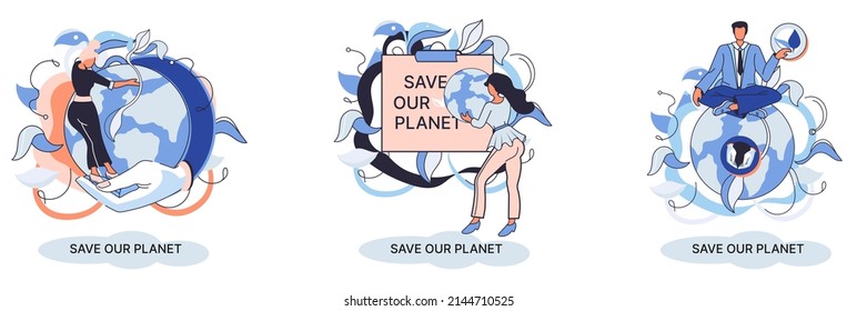 Save our planet ecological metaphor Earth day, love for native home. Sustainable gardening renewable energy. Caring for nature protecting environment stop air and water pollution, rational consumption