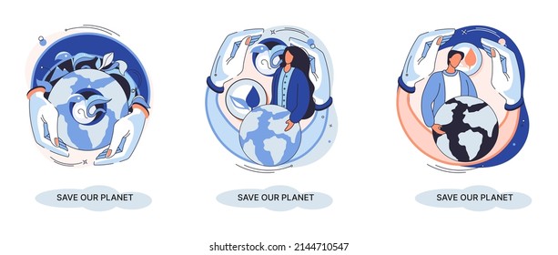 Save our planet ecological metaphor Earth day, love for native home. Sustainable gardening renewable energy. Caring for nature protecting environment stop air and water pollution, rational consumption