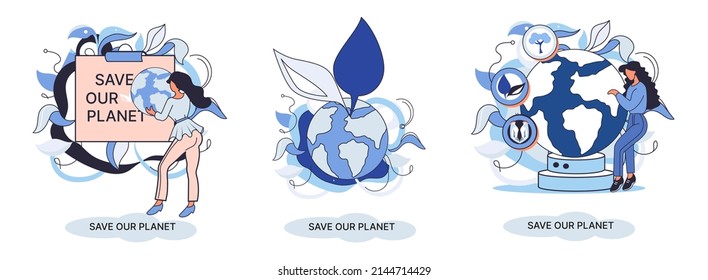Save our planet ecological metaphor Earth day, love for native home. Sustainable gardening renewable energy. Caring for nature protecting environment stop air and water pollution, rational consumption