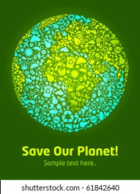 Save our planet green eco template poster with earth