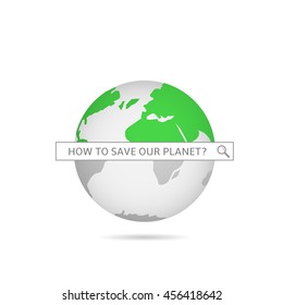 Save our planet. Green world map. Vector illustration