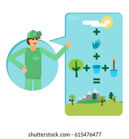 Save Our Planet Infographics. Arbor Day Greeting for sticker, banner and flyer. Vector