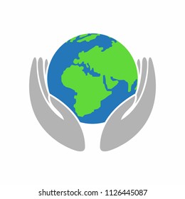 Save Our Planet Logo Icon or Template with Hands holding the Earth