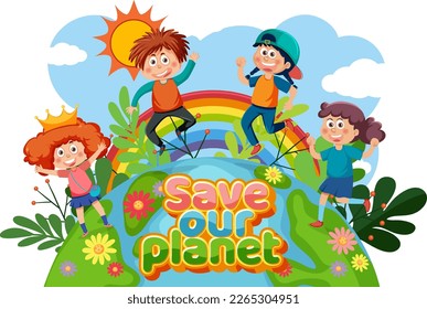 Save our planet text for banner or poster design illustration